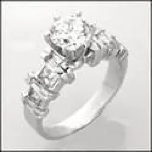 1 Carat Round High Quality Cubic Zirconia Engagement Ring Channel Baguettes Princess Sides 14K White Gold