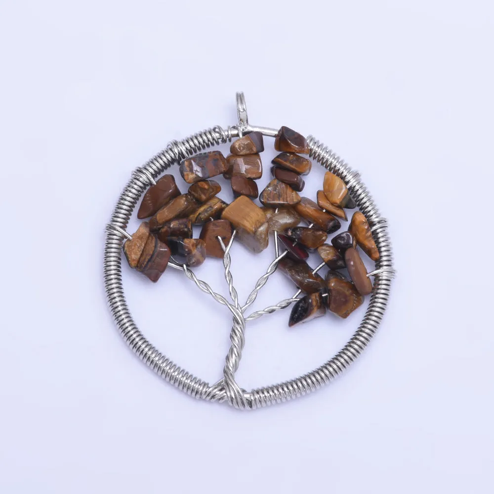 1 coffee 46mm Irregular Natural Stone Healing Fashion Jewelry Charm Crystal High Quality Pendant Tree of Life Women'sFashion Handwork