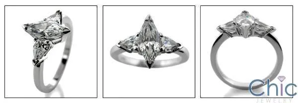 1 Ct .Marquise Pear Cubic Zirconia 3 Stone 14k White Gold Ring