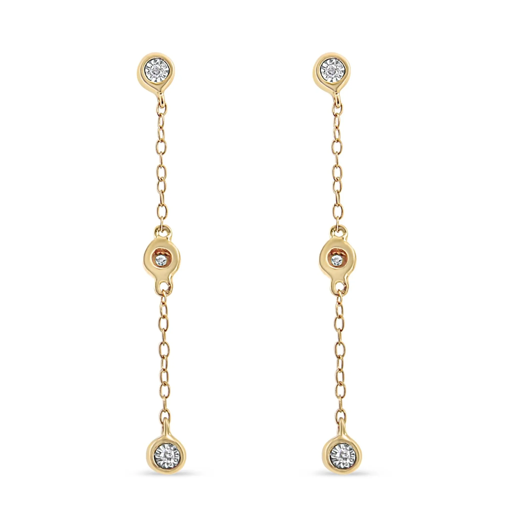 10K Yellow Gold Plated .925 Sterling Silver Miracle Set Diamond Accent 3-Stone Drop and Dangle Earring (I-J Color, I3 Clarity)