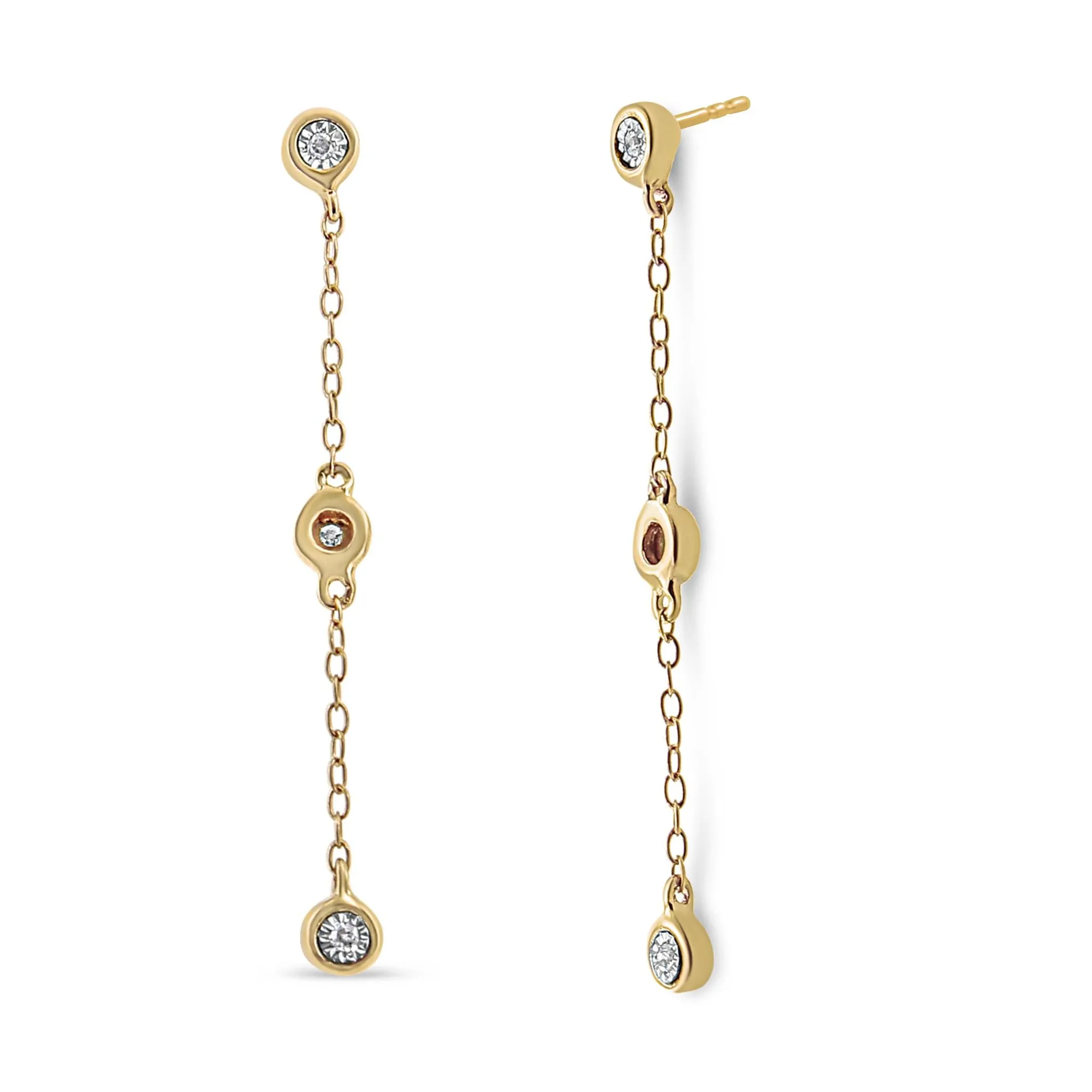 10K Yellow Gold Plated .925 Sterling Silver Miracle Set Diamond Accent 3-Stone Drop and Dangle Earring (I-J Color, I3 Clarity)