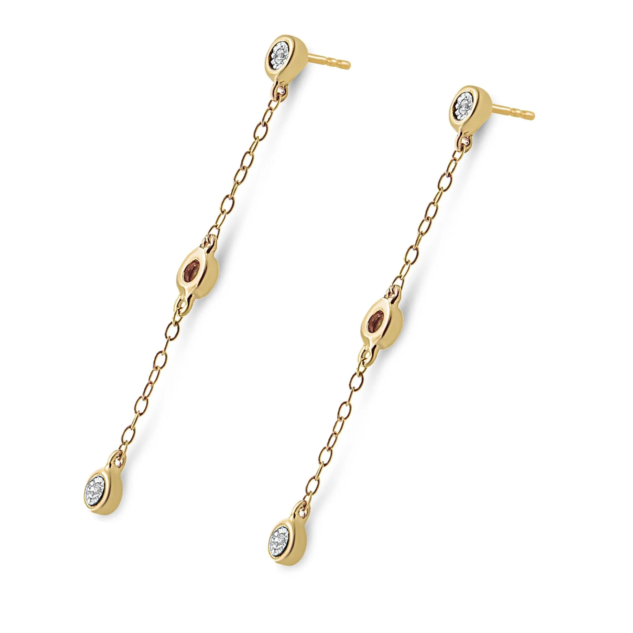 10K Yellow Gold Plated .925 Sterling Silver Miracle Set Diamond Accent 3-Stone Drop and Dangle Earring (I-J Color, I3 Clarity)