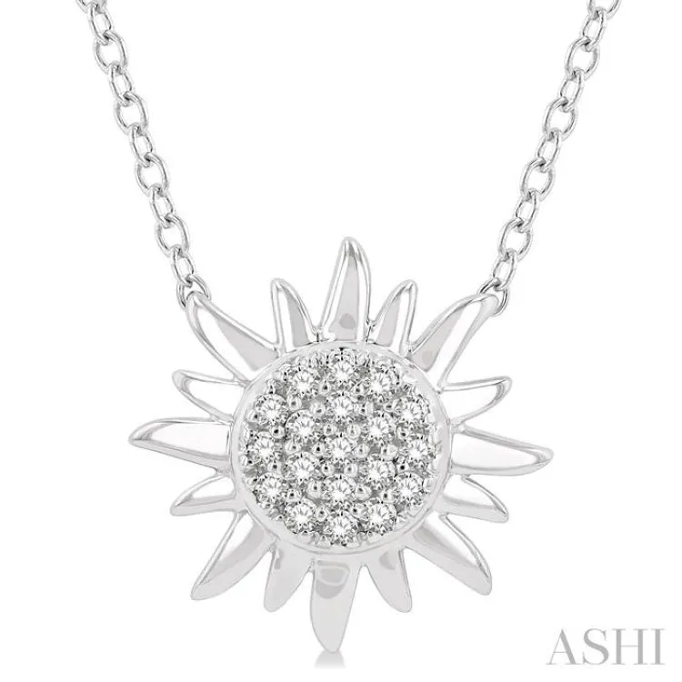 1/10 Ctw Sun Petite Round Cut Diamond Fashion Pendant With Chain in 10K White Gold