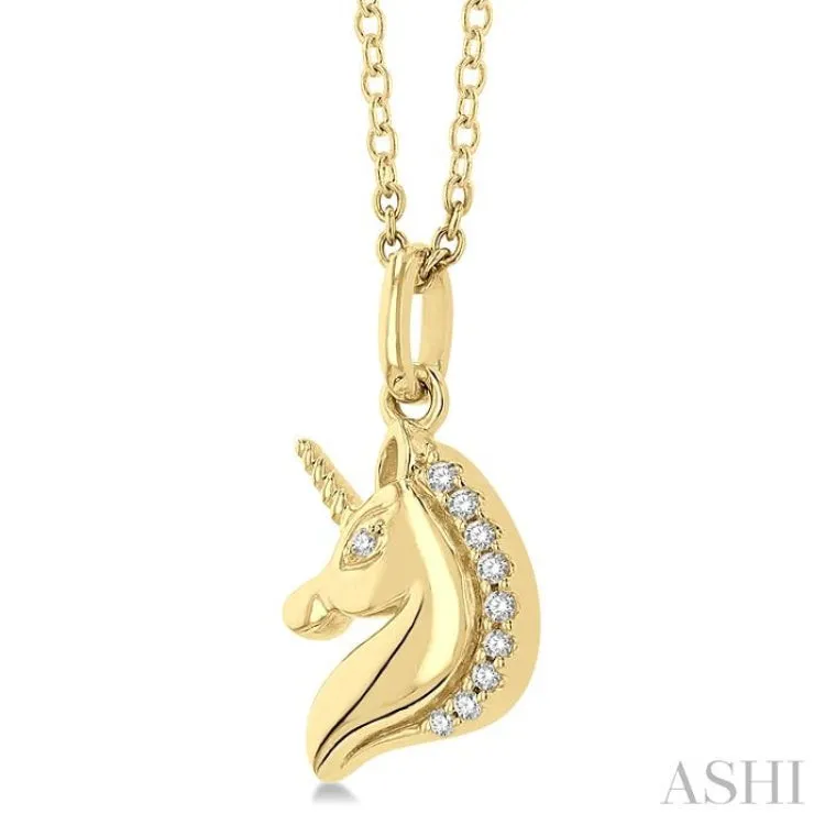 1/20 ctw Petite Unicorn Round Cut Diamond Fashion Pendant With Chain in 10K Yellow Gold