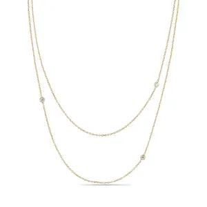 14k 3 Floating Diamond Cable Chain Layered Necklace