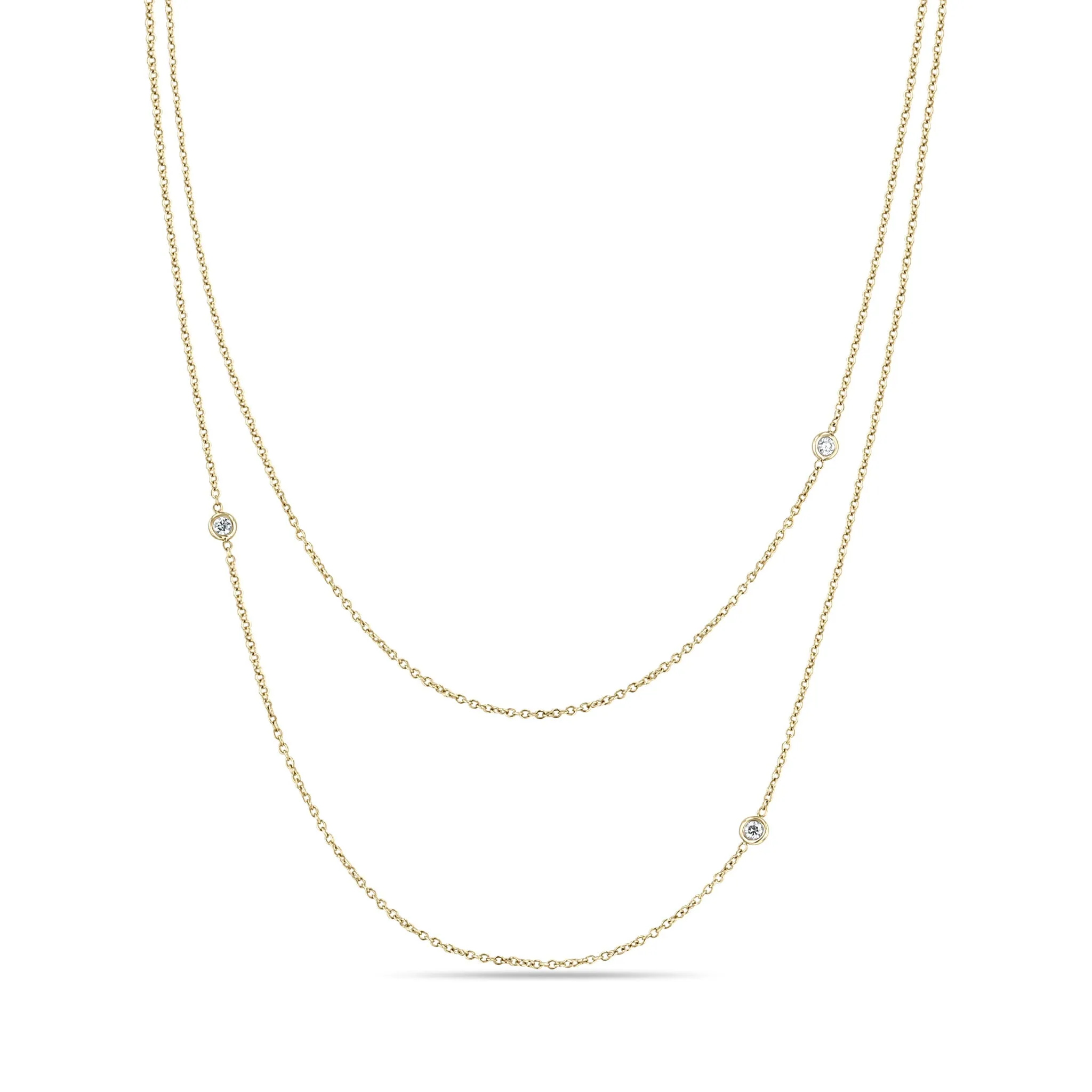 14k 3 Floating Diamond Cable Chain Layered Necklace