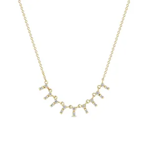 14k 9 Stacked Round & Baguette Diamond Necklace