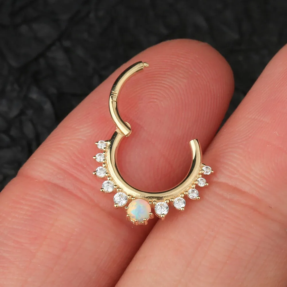 14K Gold 16G CZ Opal Septum Ring Daith Earring