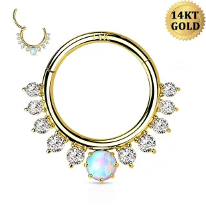 14K Gold 16G CZ Opal Septum Ring Daith Earring