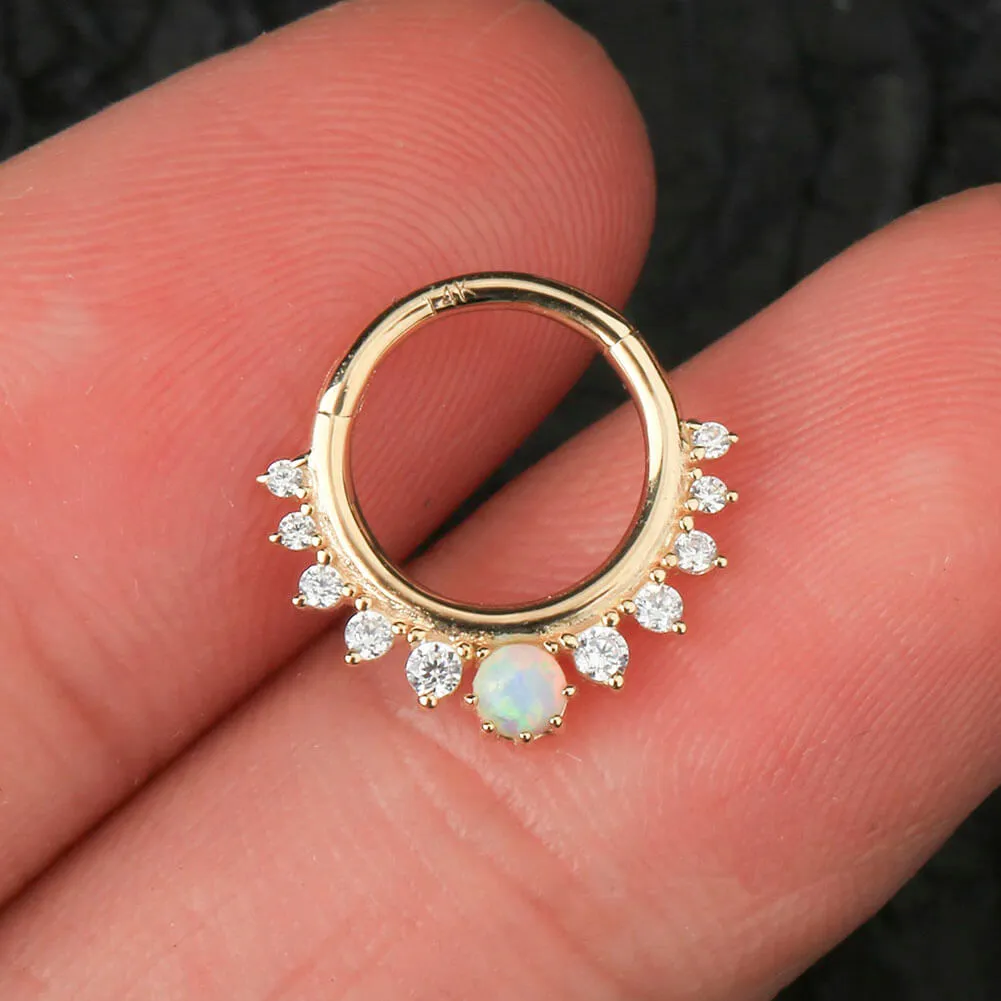 14K Gold 16G CZ Opal Septum Ring Daith Earring