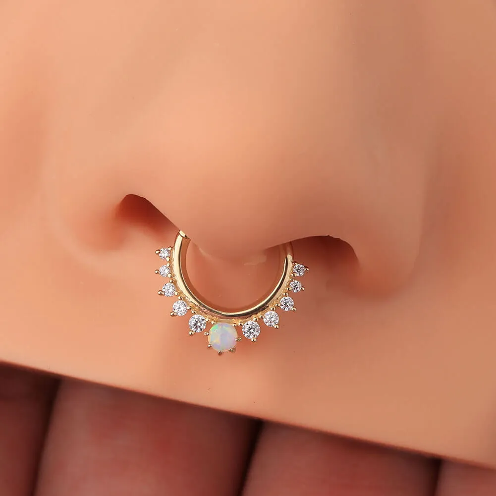 14K Gold 16G CZ Opal Septum Ring Daith Earring