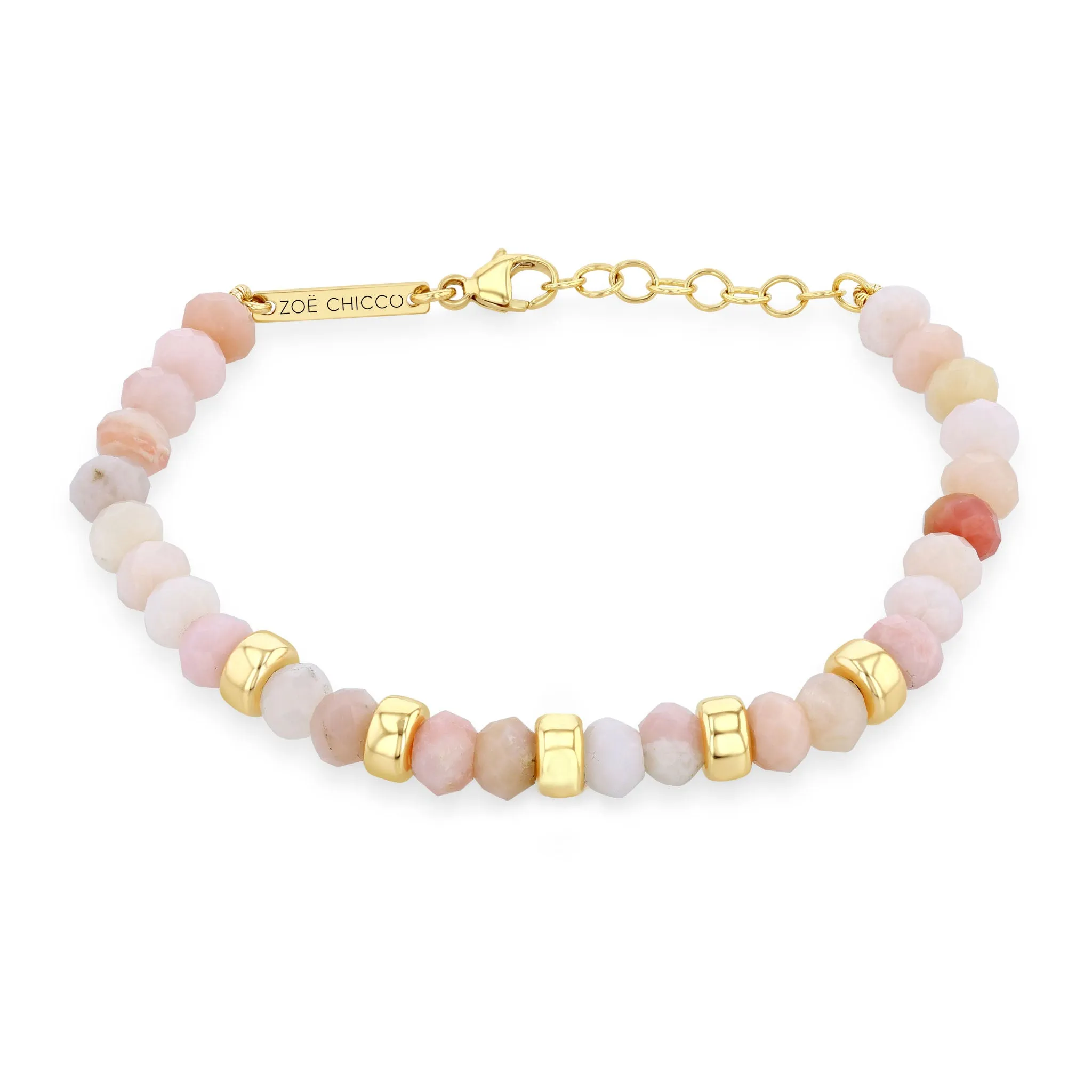 14k Gold & Faceted Pink Opal Rondelle Bead Bracelet