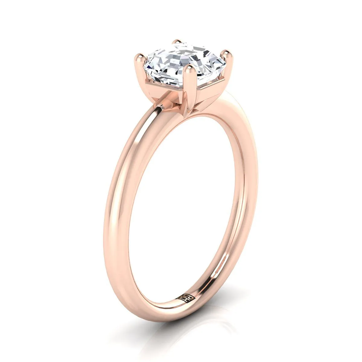 14K Rose Gold Asscher Cut Rounded Comfort Fit Solitaire Engagement Ring