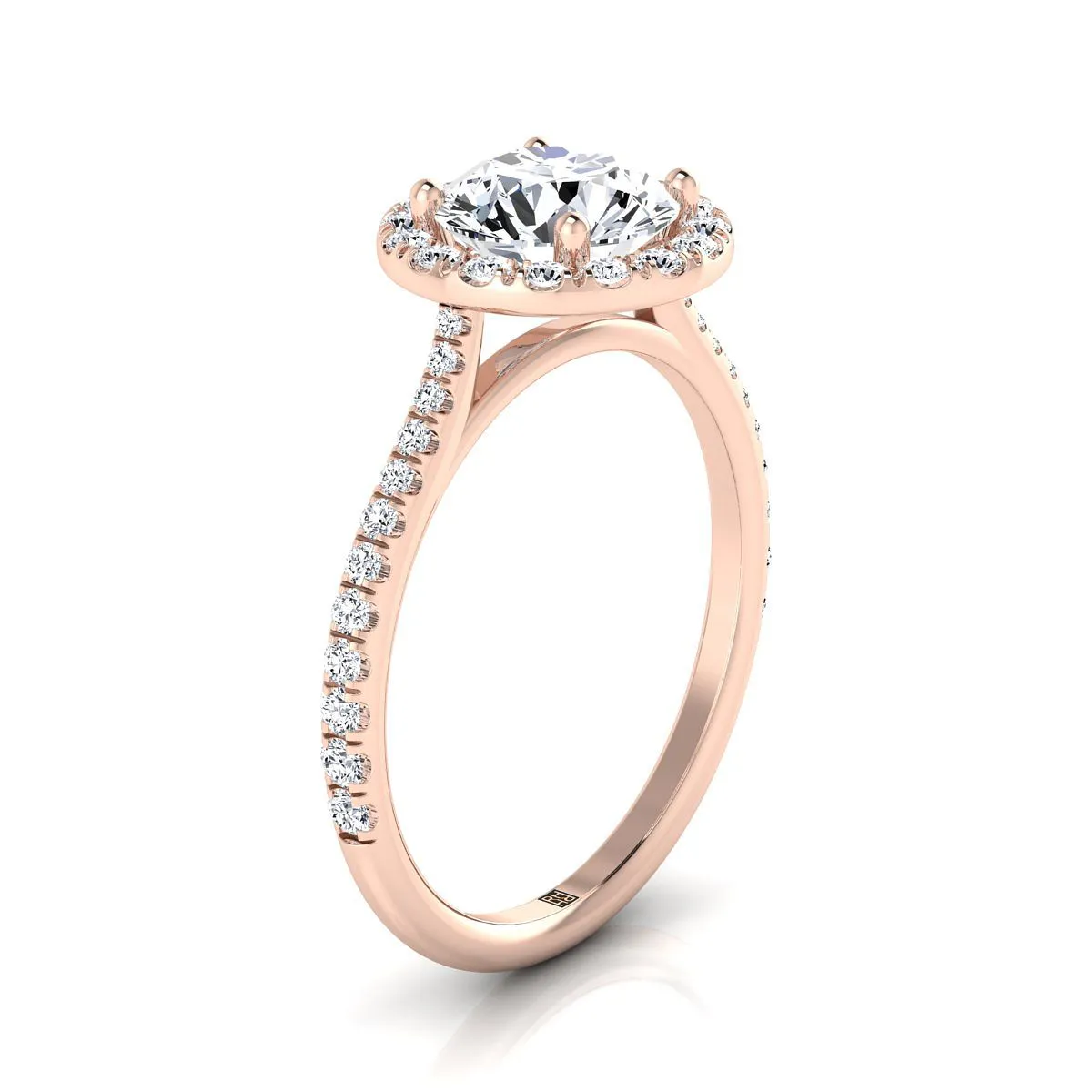 14K Rose Gold Diamond Diamond Halo Diamond Pave Engagement Ring -3/8ctw