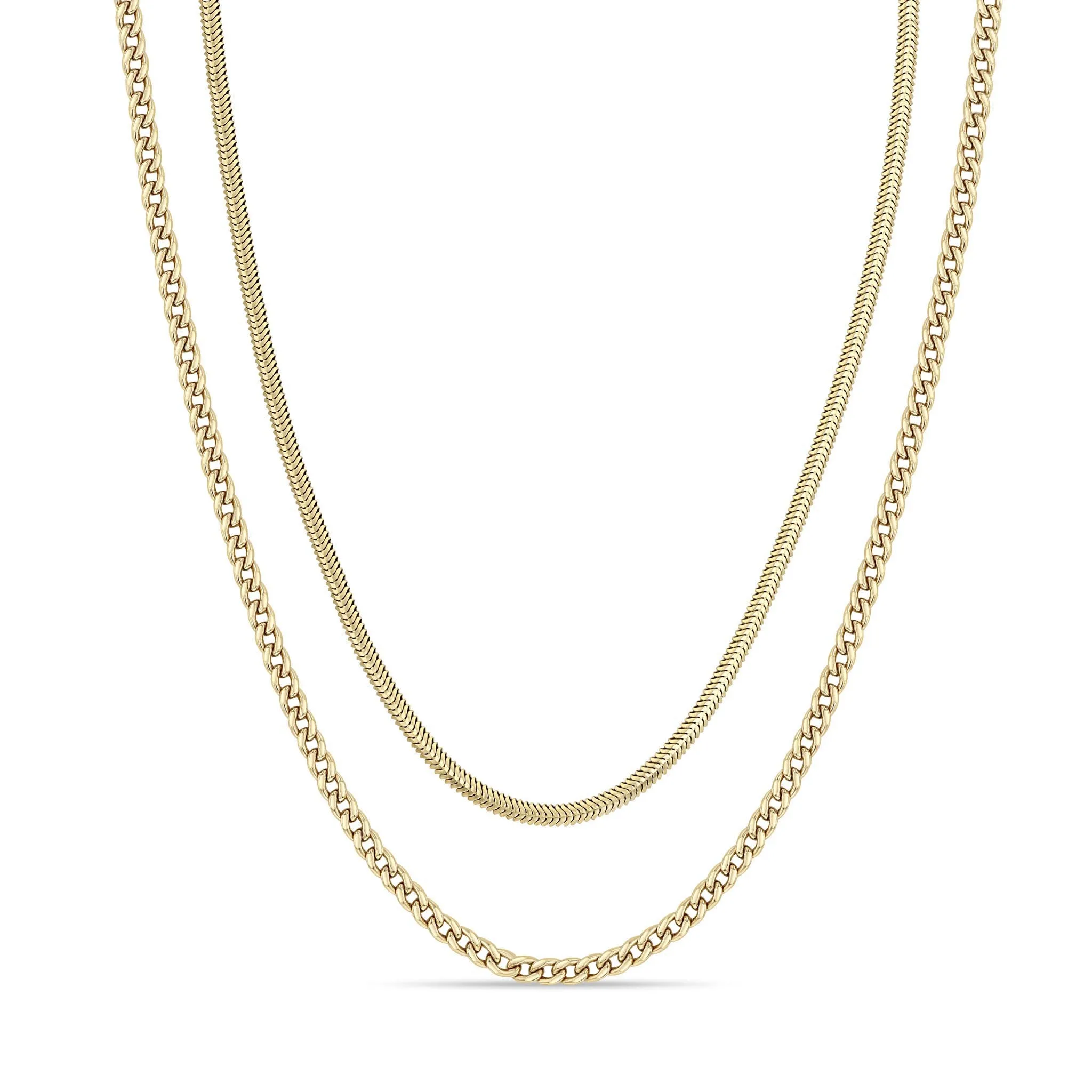 14k Small Curb & Snake Chain Layered Necklace