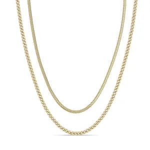 14k Small Curb & Snake Chain Layered Necklace