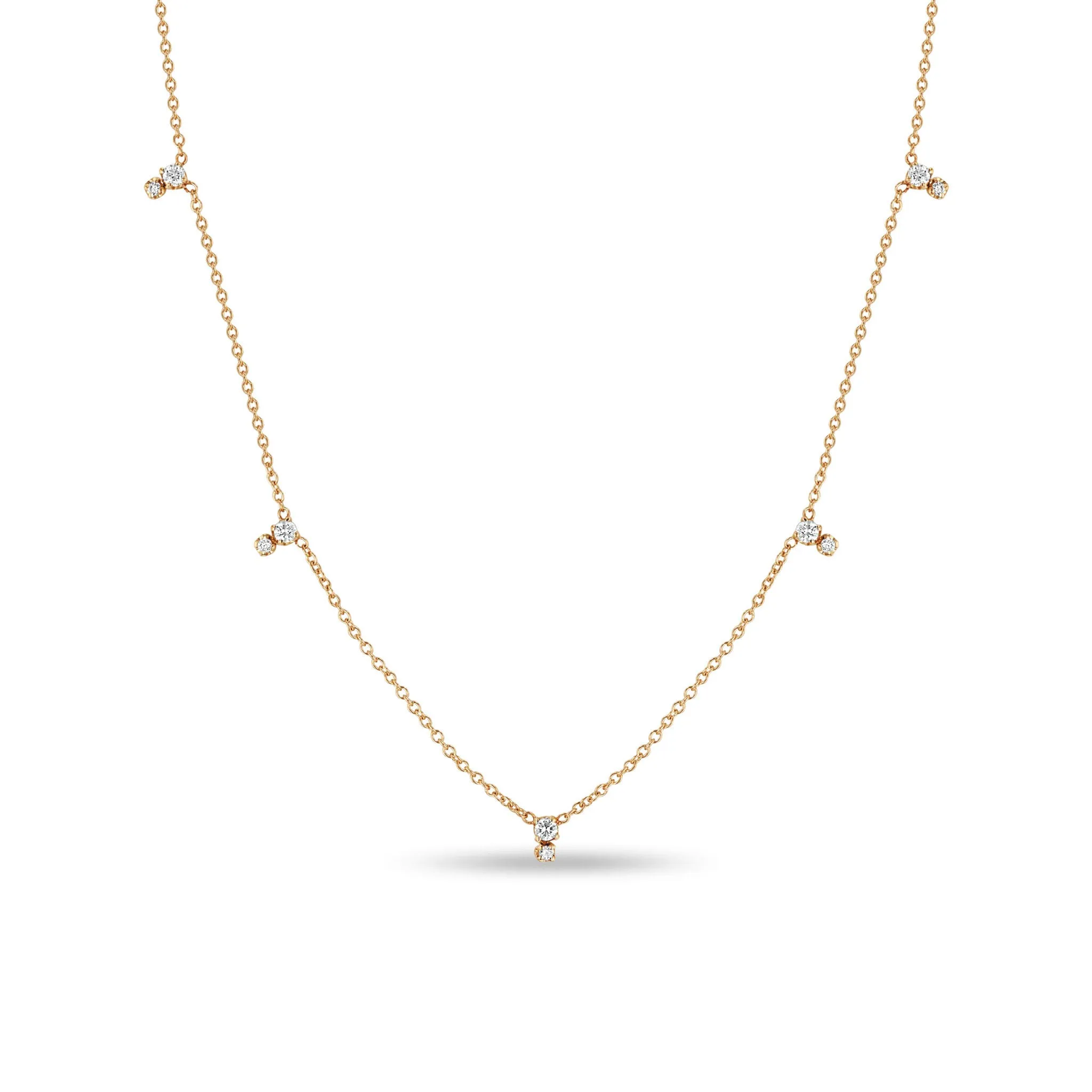 14k Stacked Prong Diamond Station Necklace