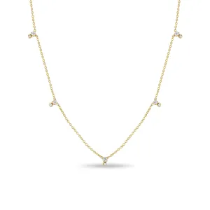 14k Stacked Prong Diamond Station Necklace