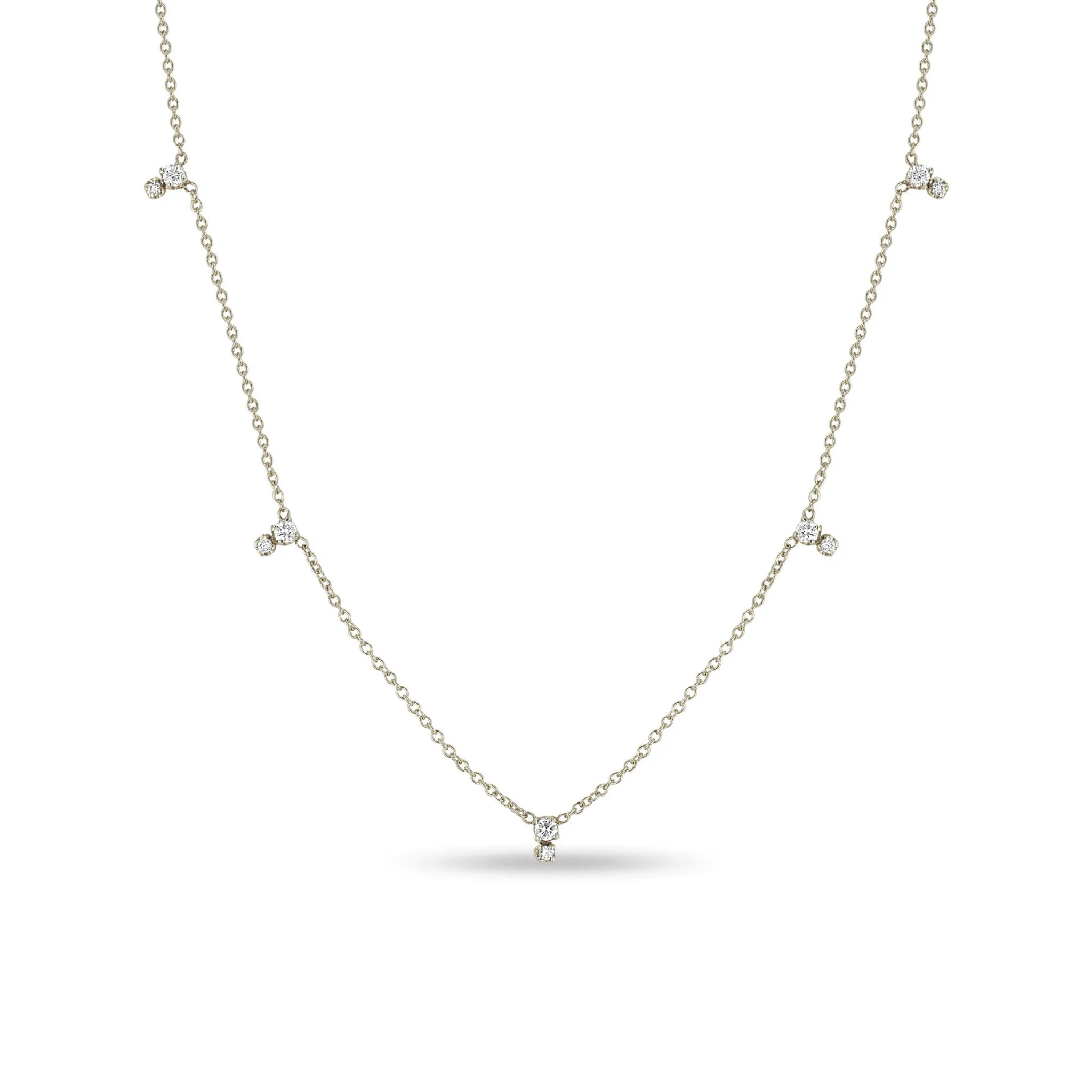 14k Stacked Prong Diamond Station Necklace