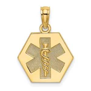 14K Yellow Gold Polished Textured Finish Caduceus Medical Charm Pendant