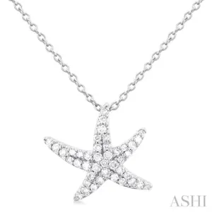 1/5 ctw Petite Starfish Round Cut Diamond Fashion Pendant With Chain in 10K White Gold