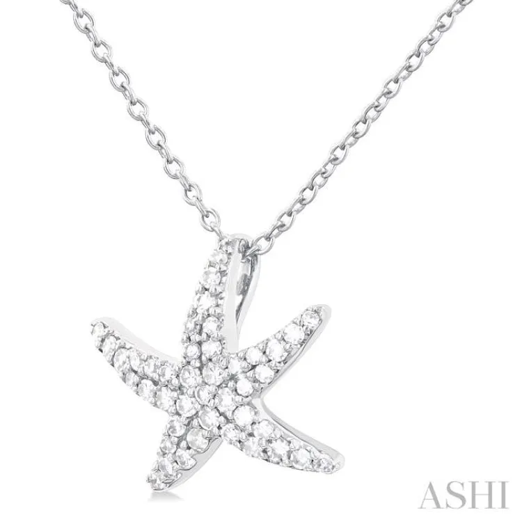 1/5 ctw Petite Starfish Round Cut Diamond Fashion Pendant With Chain in 10K White Gold