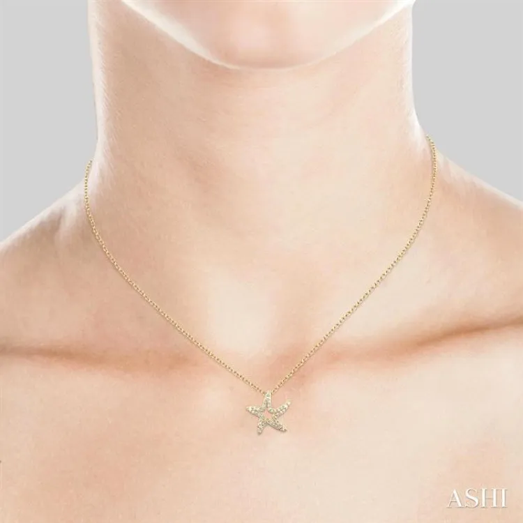 1/6 ctw Petite Starfish Frame Round Cut Diamond Fashion Pendant With Chain in 10K Yellow Gold