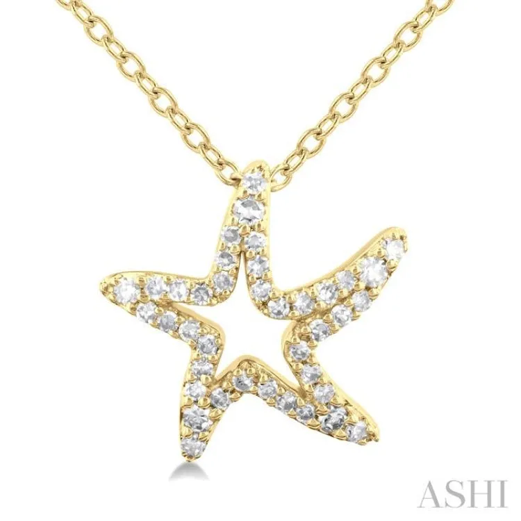 1/6 ctw Petite Starfish Frame Round Cut Diamond Fashion Pendant With Chain in 10K Yellow Gold