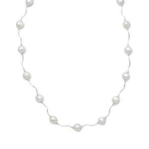 16" 2" Extension Wave Design Necklace with Cultured Freshwater Pearls