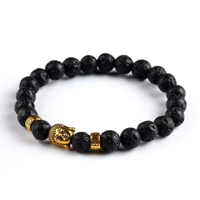 17KM Lava Stone Onyx Bead Buddha Bracelet Buddha Stone Black Yoga bracelets For Men Women Mujer Pulseras Fashion Jewelry