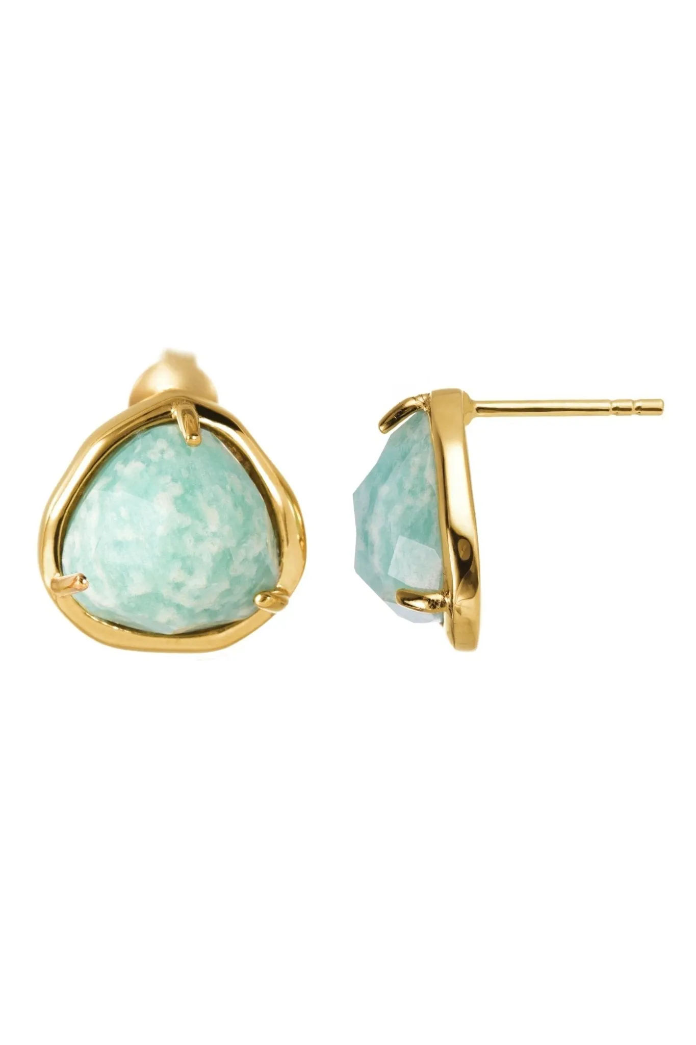 18ct Gold Plated Sterling Silver Amazonite Stud Earrings