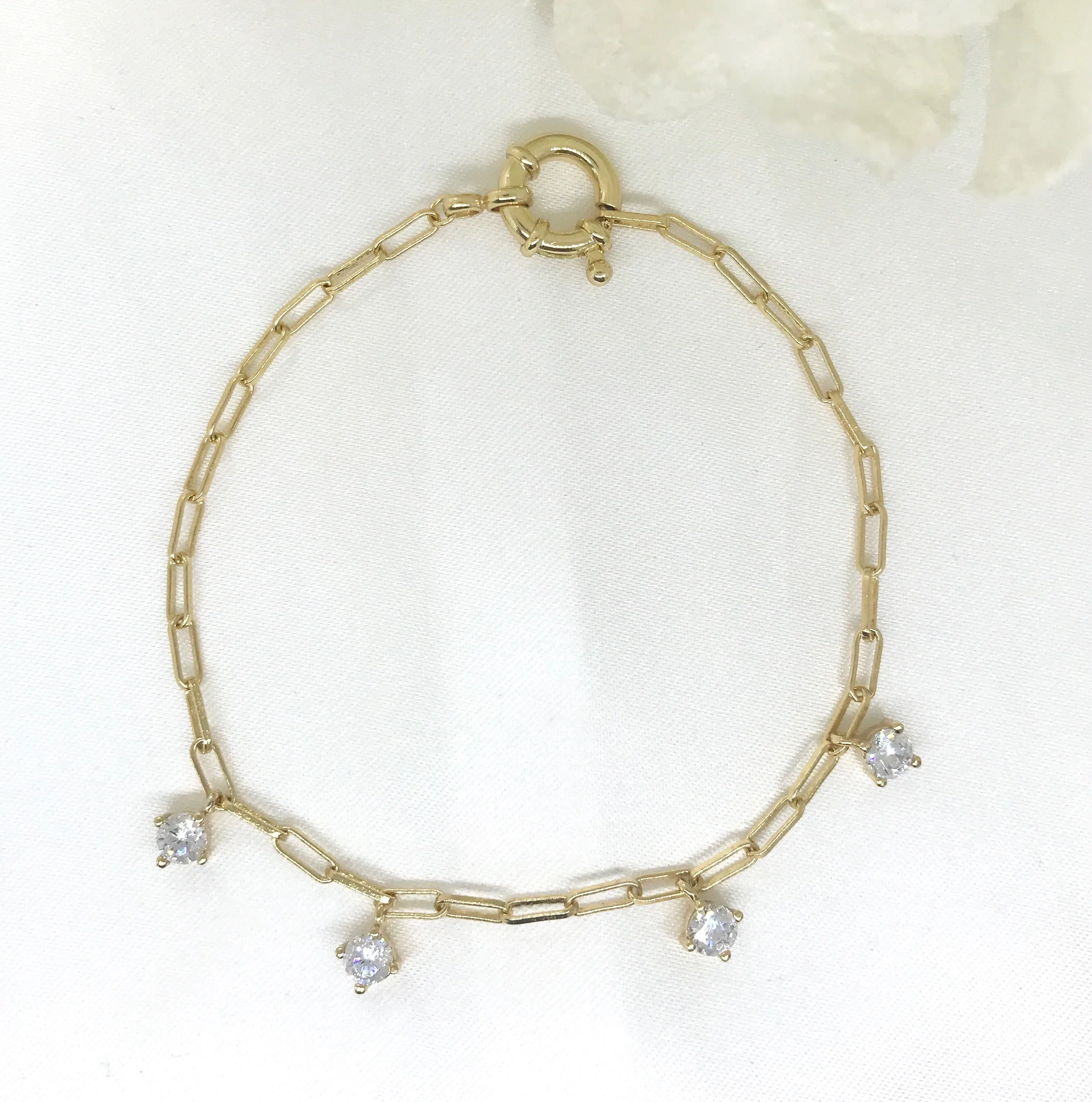 18k/925 Vermeil Paperclip Bracelet with CZ Dangle stones