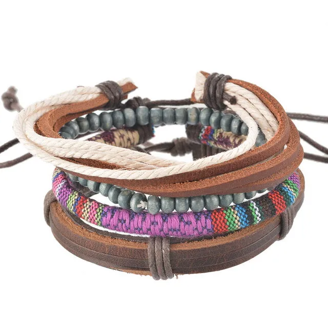 1Set 4pcs Braided Adjustable Leather popular Bracelet  Cuff  Women  Men`s Casual Jewelry