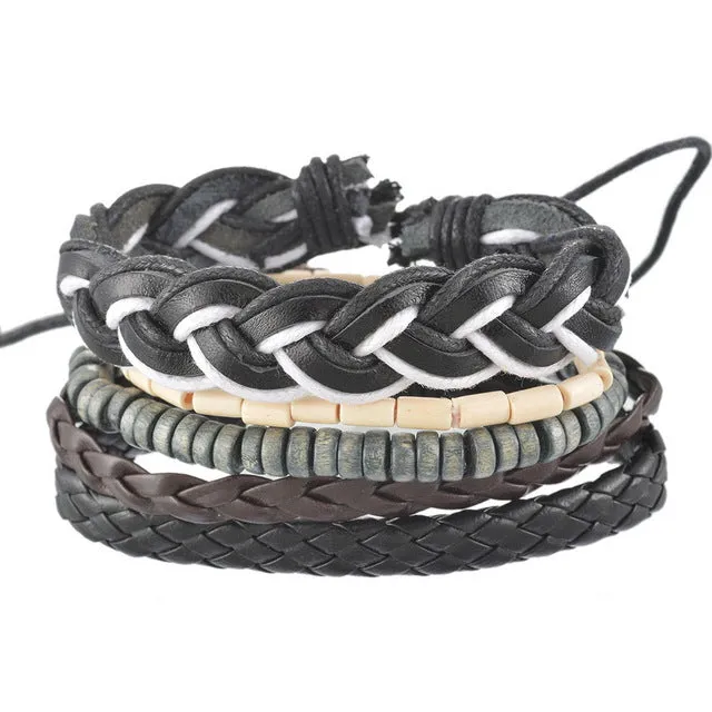 1Set 4pcs Braided Adjustable Leather popular Bracelet  Cuff  Women  Men`s Casual Jewelry