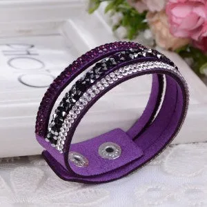 2015 New Fashion Lap  Layer Wrap Bracelets Slake Leather Bracelet  for women With Crystals Couple Jewelry