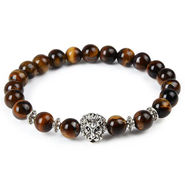 2017 Leopard Tiger Eye Lion Head Bracelet Owl Buddha beads Bracelets Bangles Charm Natural Stone Bracelet yoga Jewelry Men Women