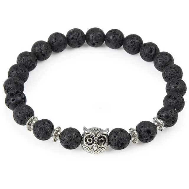 2017 Leopard Tiger Eye Lion Head Bracelet Owl Buddha beads Bracelets Bangles Charm Natural Stone Bracelet yoga Jewelry Men Women