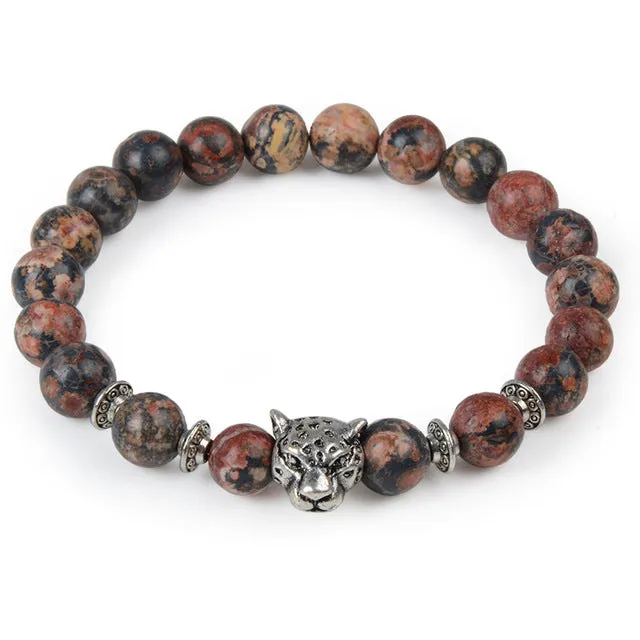 2017 Leopard Tiger Eye Lion Head Bracelet Owl Buddha beads Bracelets Bangles Charm Natural Stone Bracelet yoga Jewelry Men Women