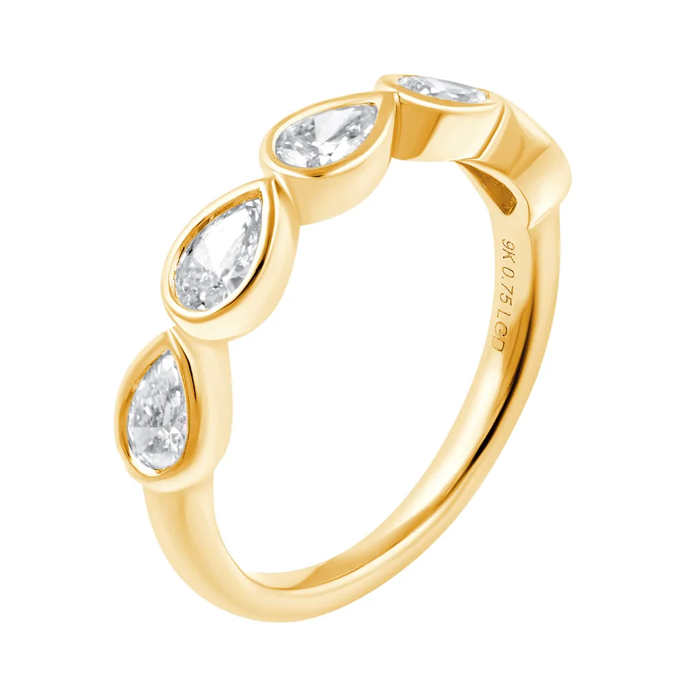 5 Pear Stone Ring with 3/4ct of Laboratory Grown Diamonds in 9ct Yellow Gold