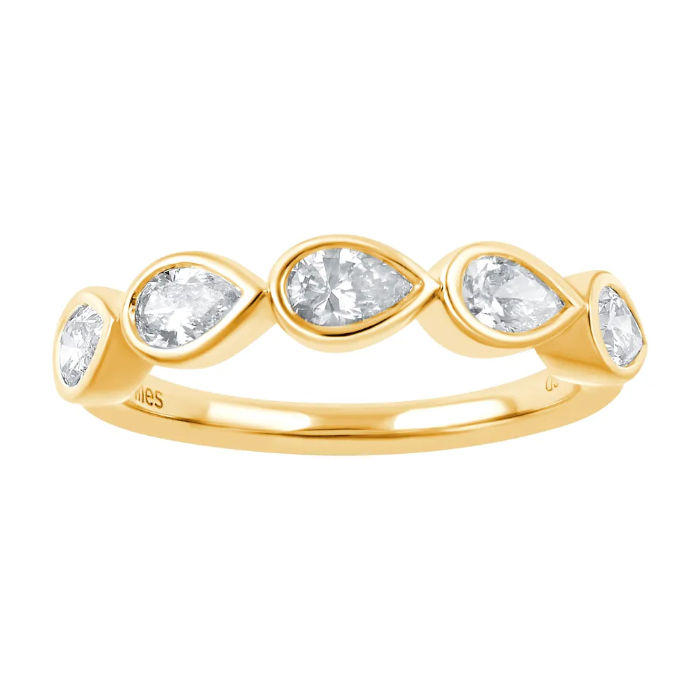 5 Pear Stone Ring with 3/4ct of Laboratory Grown Diamonds in 9ct Yellow Gold