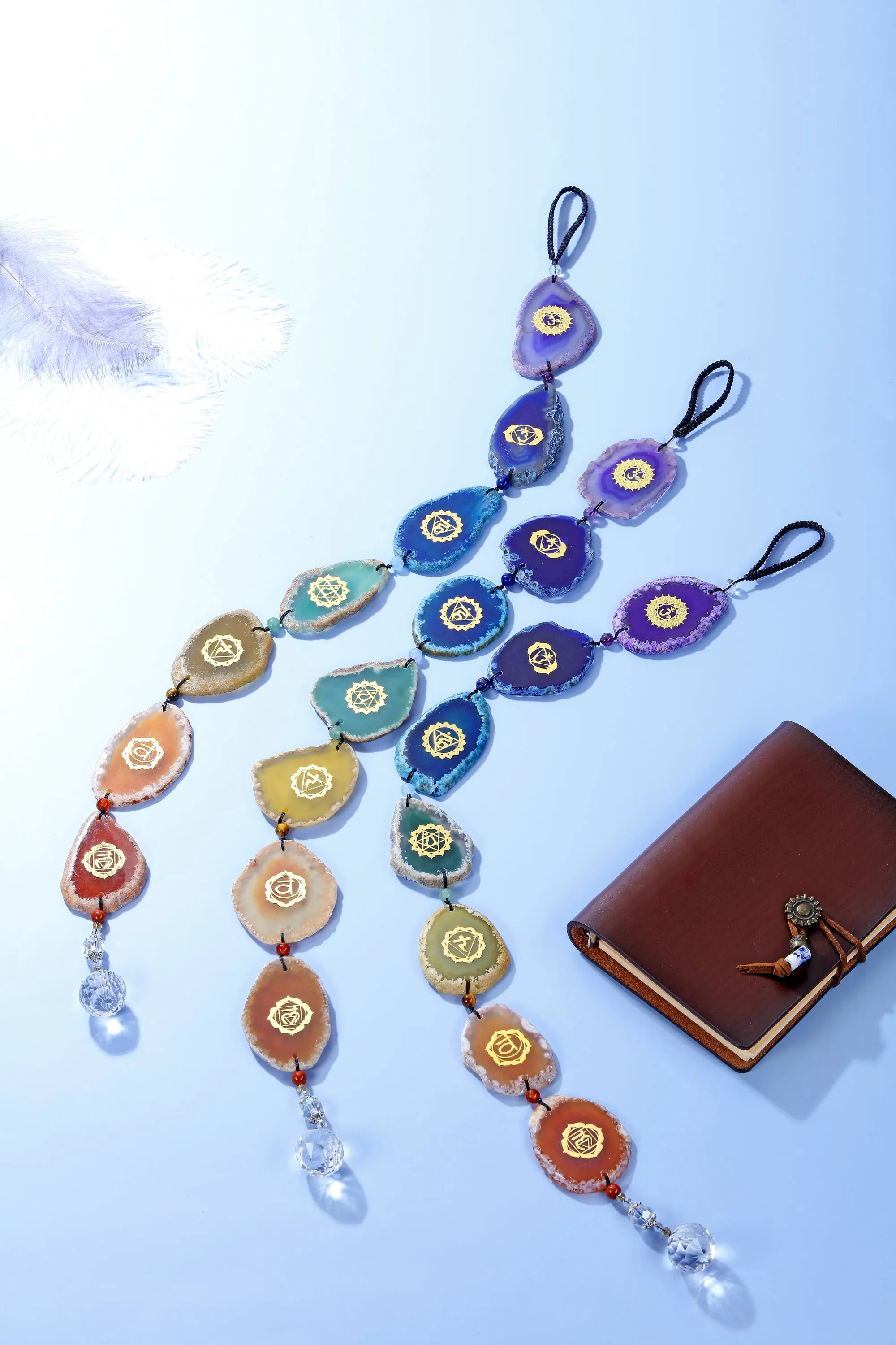 7 Chakra Agate Slice Crystal Ball Prism Suncatcher Hanging Ornament | Jovivi