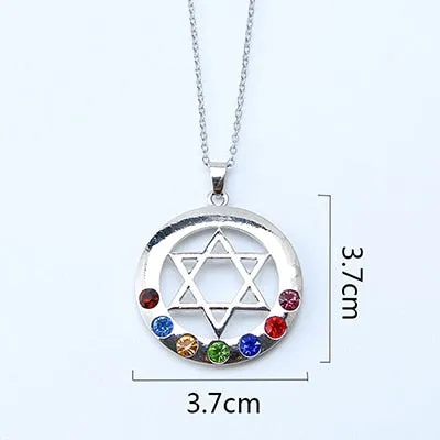 7 Chakra Stones Reiki Healing Crystal Rhinestone  Point Chakra Pendant Tree Of Life Pendant Angel Shape Jewelry Necklace