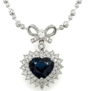 8.56CT TW Royal Blue Sapphire Diamond Heart Solitaire Pendant Statement Necklace