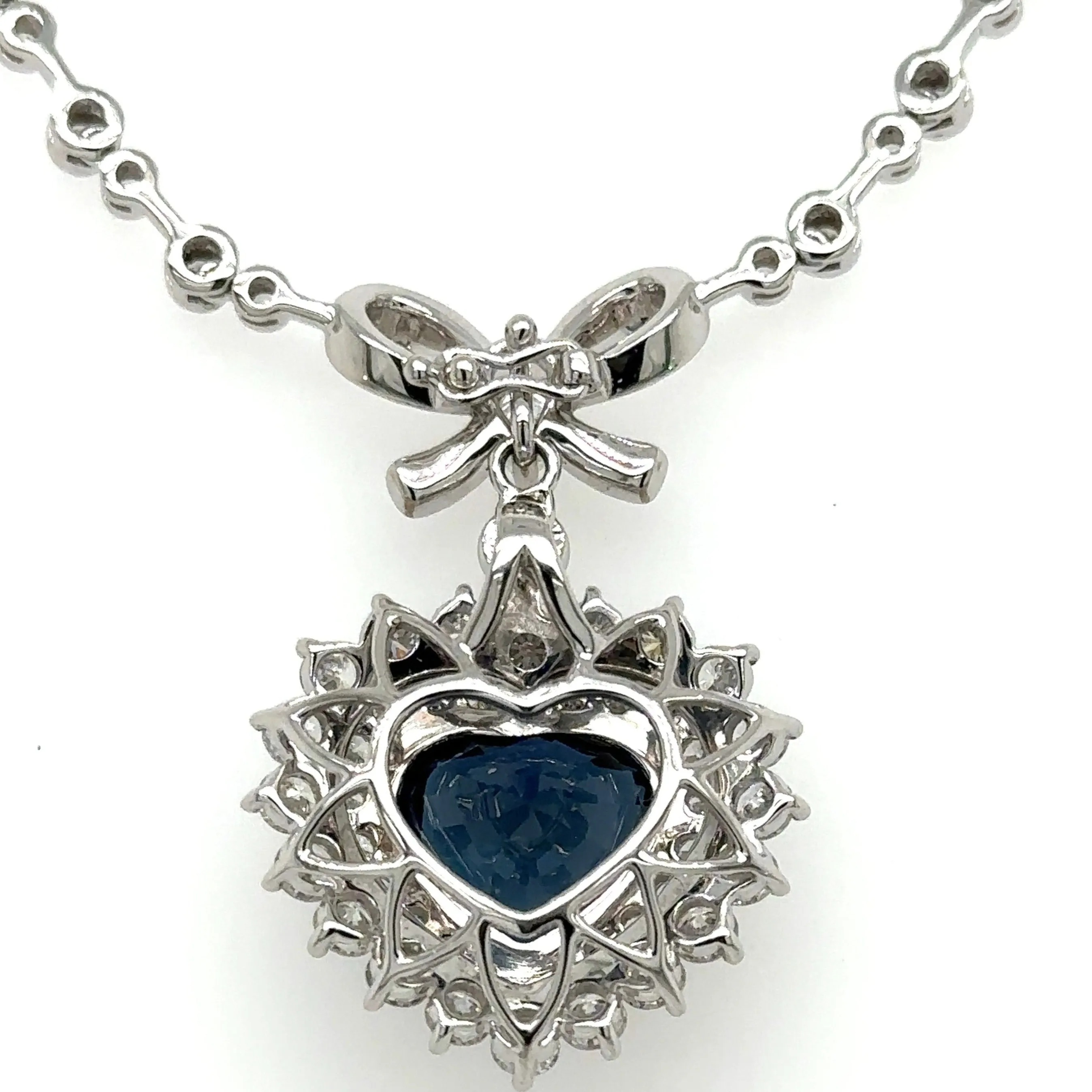 8.56CT TW Royal Blue Sapphire Diamond Heart Solitaire Pendant Statement Necklace