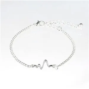 8SEASONS 3 colors New Arrival Heart beat Heartbeat Rhythm Chain Bracelet with Dangling Jewelry Bracelets Golden silver black