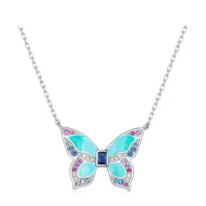 925 Sterling Silver Colorful Butterfly Pendant Necklace Insect Neck Chain for Women Birthday Gift Fine Jewelry