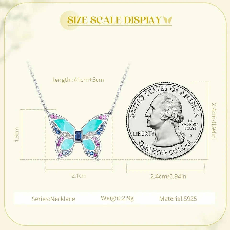 925 Sterling Silver Colorful Butterfly Pendant Necklace Insect Neck Chain for Women Birthday Gift Fine Jewelry