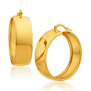 9ct Yellow Gold Silver Filled Plain 9mm Wide 25mm Hoop Earrings