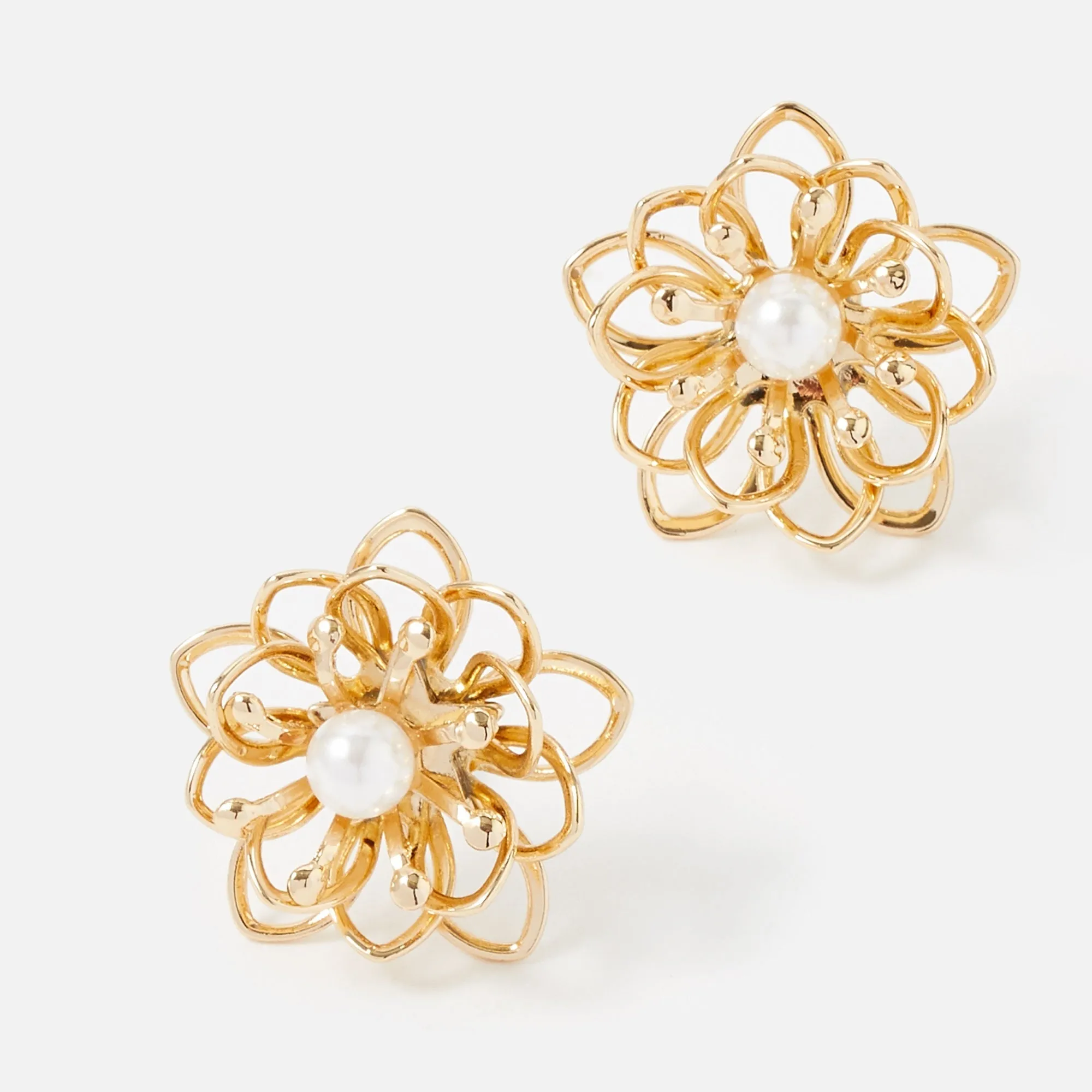 Accessorize London Women's Gold Pearl Flower Wire Stud Earring