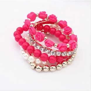 ADOLPH Jewelry 6 Colors  2014 New Fashion Crystal With Beads Flower Charm Bracelets Bangles for Women Ladies Gift